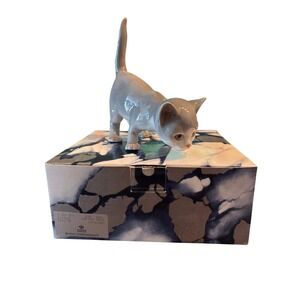Royal Copenhagen Grey Kitten Tail Up Porcelain Figurine with Box